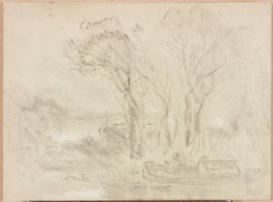 景观与船和数字（粉彩和铅笔在纸上（浅黄色）） 作者 威廉·詹姆斯·穆勒